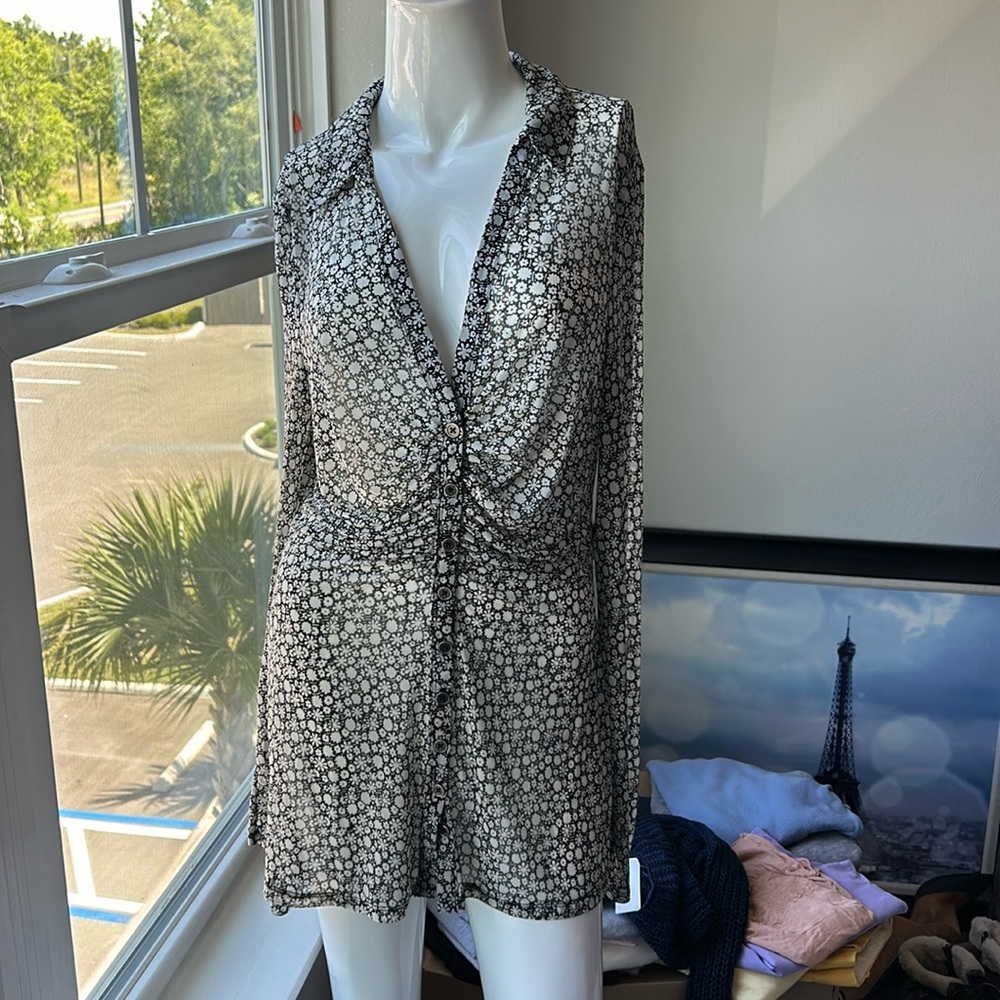 Free People Black and White Floral Button-Down Shirt